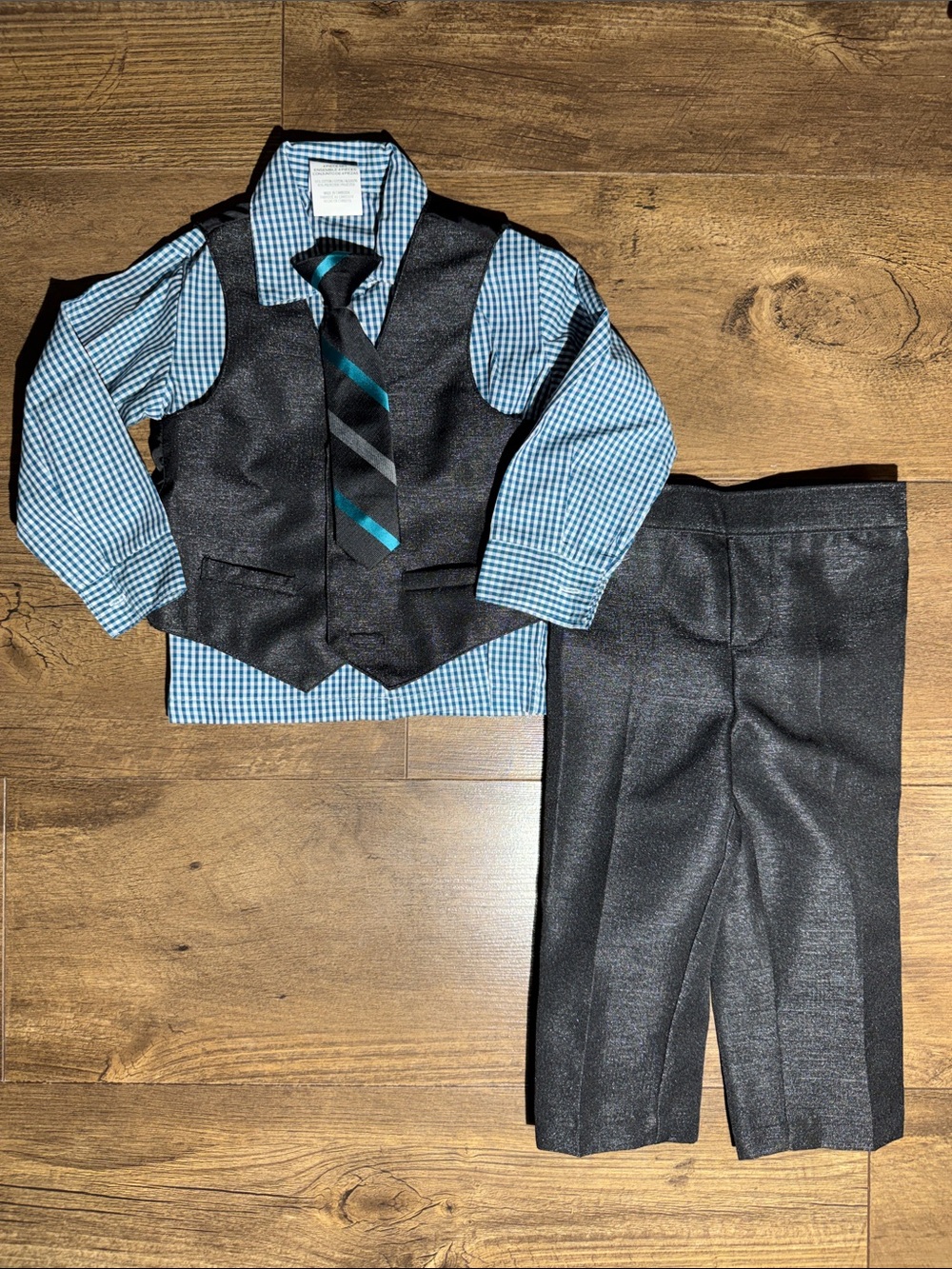 Van Heusen Baby Boys 4-Piece Dress Set Blue Gingham Vest Tie Pants - Size 18M
